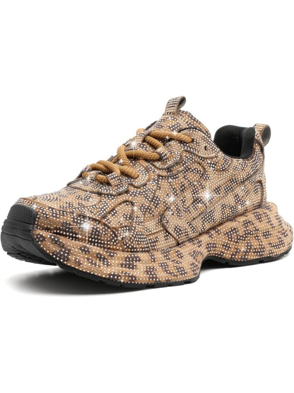 Women's Brown Sparkly Glitter Rhinestone Bling Dressy Walking Shiny Sneakers